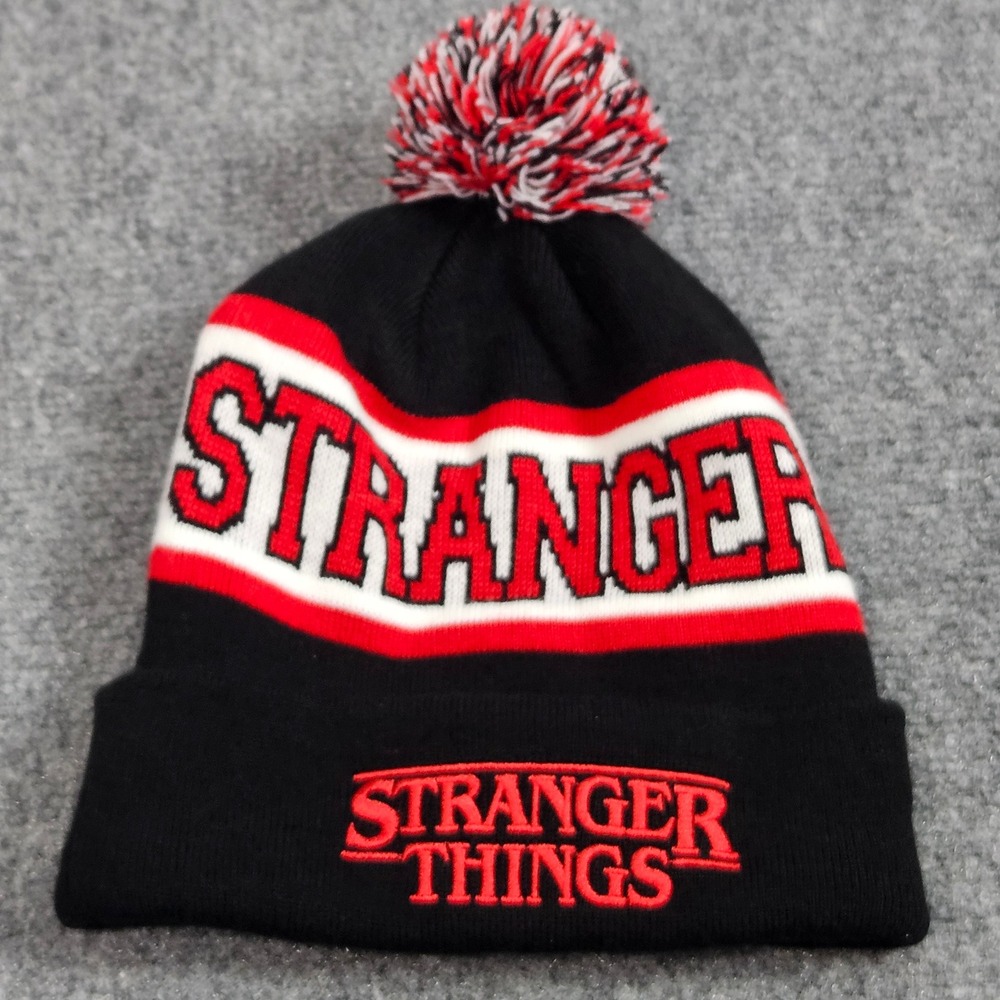 Loungefly x Stranger Things Beanie Cap Black Red Knit Pom Hat Netflix TV‎ Show.